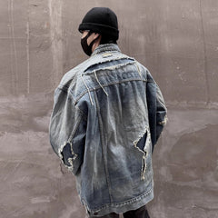 Mens Jacket Ripped Patch Denim Jacket MIJKO
