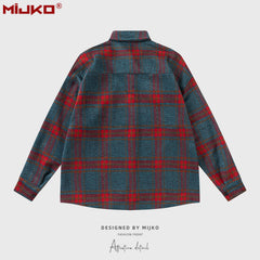 GGGard MIJKO series men's clothing women's plaid printing high street shirt men's and women's same arc hem shoulder three-color shirt multi-size