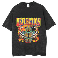 Men T Shirts Vintage Print Wash Hip Hop T-Shirt Loose Print