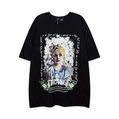 Men T Shirt Sweet Cool Abstract Oil Painting Print Short Sleeve T-shirt Loose