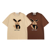 Men T Shirt Sweet Cool Fun Bunny Towel Embroidered Short Sleeve T-shirt Men and Women Couple