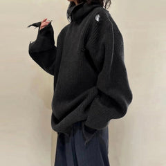 Mens Jacket Turtleneck Knitted Ripped Sweater MIJKO