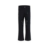 Men Vintage Pants Spliced trousers slightly wide foot button casual function MIJKO