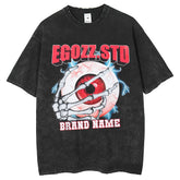 Men T Shirts Washed Printed Casual Loose Crew Neck Short Sleeve T-Shirt