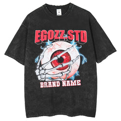 Men T Shirts Washed Printed Casual Loose Crew Neck Short Sleeve T-Shirt