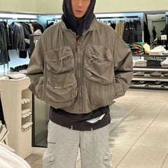 Mens Jacket Multi Pocket Lapel Zip Mainstream Fashion Jacket MIJKO