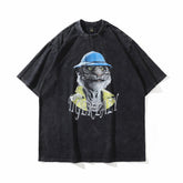 T-shirt homme à manches courtes imprimé dessin animé - T-shirt d'été décontracté délavé vieilli pour homme