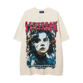 T-shirt homme imprimé à manches courtes pour homme et femme, couple rétro ample Hip Hop