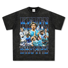 Mens Vintage Football T-Shirt De Bruyne Printed T-Shirt Washed Crew Neck Loose