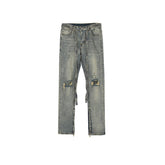 Men Vintage Pants Knee Ripped Pants Zipper Pants Jeans MIJKO