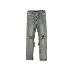 Men Vintage Pants Knee Ripped Pants Zipper Pants Jeans MIJKO
