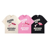 Men T Shirt Retro Alphabet Puff Print Short-Sleeved T-shirt Men's Loose Couple