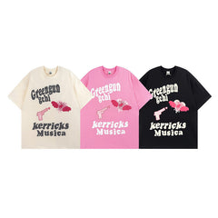 T-shirt Rétro Homme Alphabet Impression en Relief Manches Courtes T-shirt Couple Ample Homme