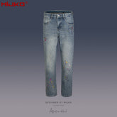 Mens Vintage Pants Embroidery Embellished Slim-fitting Old Jeans MIJKO