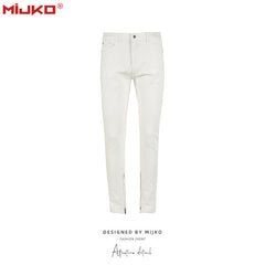 Mens Vintage Pants Slim Fit Zip Trim Jeans MIJKO
