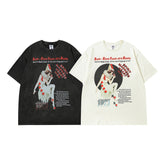 Men's T Shirt Printed Distressed Short-Sleeved T-shirt Men's and Women's Ins Hip Hop Loose Washed