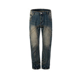 Men Vintage Pants Textured Splicing Trousers Straight Washing Water Old Jeans MIJKO