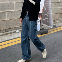 Men's Vintage Pants Trousers Men's and Women's Straight Washed Blue Old Jeans MIJKO