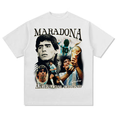Men's Vintage Football T-Shirt Maradona Football Short Sleeve T-Shirt Men's Summer Loose Cotton Print
