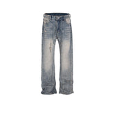 Men Vintage Pants Splicing Men's and Women's Ripped Wash Water Straight Jeans MIJKO