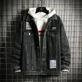 Denim Jacket Men's Spring and Autumn Tops Autumn Retro Casual Large Size Loose Solid Color Men Denim Jacket