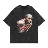 T-shirt homme style rétro délavé et usé imprimé, coupe ample, manches courtes