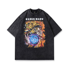 T-shirt homme Hip Hop Imprimé Anime Déchiré Manches Courtes Homme et Femme Rétro
