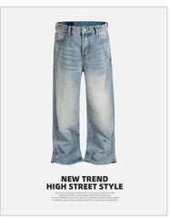 Men's clothing women's bug bite damage trousers men and women of the same style washed and worn white wide-footed blue jeans multi-size