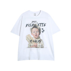 T-shirt Homme Imprimé Hip Hop Portrait Lavé Style Urbain Manches Courtes T-shirt Homme et Femme