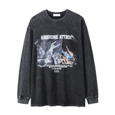 Men Long Sleeve T Shirt Hip Hop Rock Character Print Distressed