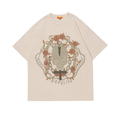 Man Tees Short sleeve Skull Rose Design Short Sleeve T-shirt