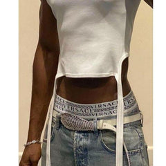 Rave Outfits Men Vest Shoulder Strap Stretch Knitted