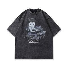 T-shirt homme vintage imprimé délavé à manches courtes pour hommes et femmes Hip Hop