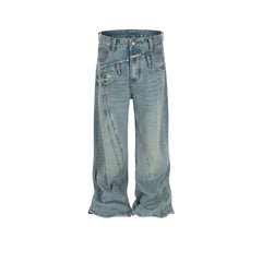 Men's Vintage Pants Splicing Design Men's and Women's Straight Jeans MIJKO