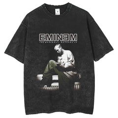 Mens T Shirts Vintage Rap Wash T-Shirt Eminem Print Loose