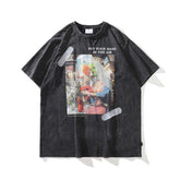 T-shirt homme imprimé à manches courtes, coupe ample, délavé et vieilli