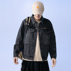 Men's Spring Black Denim Jacket Loose Plus Size Retro Casual Men Denim Jacket