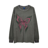 Men Long Sleeve T Shirt Butterfly Print Distressed
