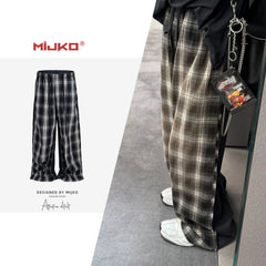 GGGard MIJKO series men's women's Paris deconstruction splicing plaid casual pants men's and women's same contrasting color cat whisker drawstring trousers tide