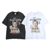T-shirt Homme Imprimé Hip Hop Portrait Lavé Style Urbain Manches Courtes T-shirt Homme et Femme