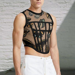 Rave Outfits Mens Vest Butterfly Print Contrast Color