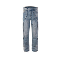 Men's Vintage Pants Splicing trousers Men's and women's washing water slim-fit straight jeans MIJKO