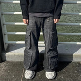 Men's Vintage Pants Men's Wide Leg Jeans Washed Black Trousers Tide MIJKO