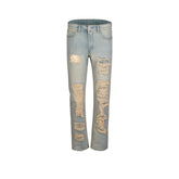 Men's Vintage Pants Ripped Washed Men's and Women's Straight Old Slim-Fit Jeans MIJKO