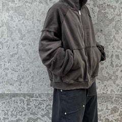 Men's Jacket Splicing Zip Cardigan Loose Hooded Sweater MIJKO