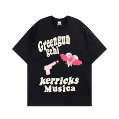 T-shirt Rétro Homme Alphabet Impression en Relief Manches Courtes T-shirt Couple Ample Homme