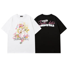 Men T Shirt Printed Couple Short Sleeve T-shirt Men and Women Street Casual Couple