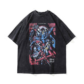 T-shirt homme en coton à manches courtes Hommes et femmes Lettres vieillies imprimé anime