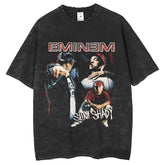 Mens T Shirts Washing Water Short Sleeve T-Shirt Printing American Retro Loose