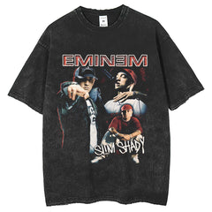 Mens T Shirts Washing Water Short Sleeve T-Shirt Printing American Retro Loose